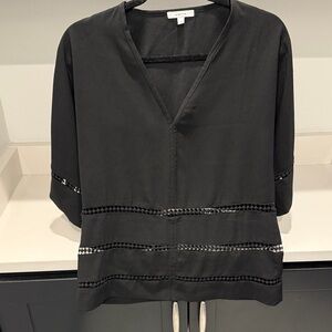 Maette Black Perforated Flutter Sleeve V-Neck Blouse. Size S